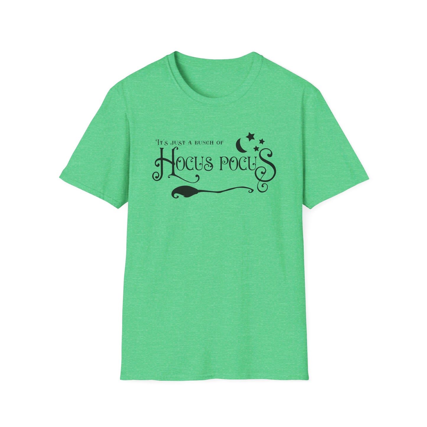 Halloween - It's Just a Bunch of Hocus Pocus - Witch - Broom - Stars - Moon - Unisex Softstyle T-Shirt