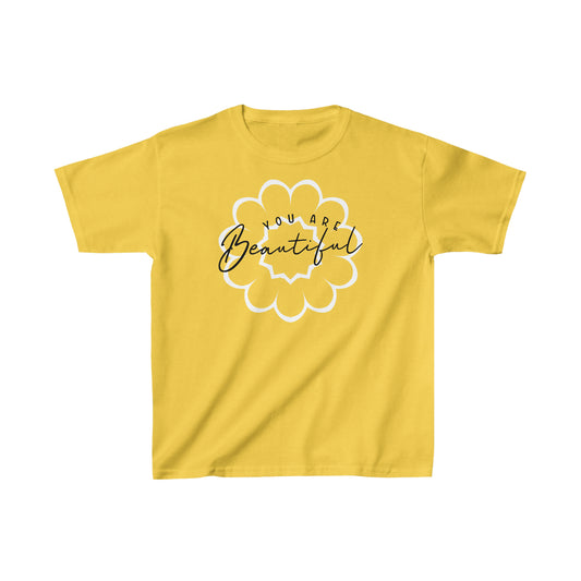 You are Beautiful - White Flower - Kids Heavy Cotton Tee