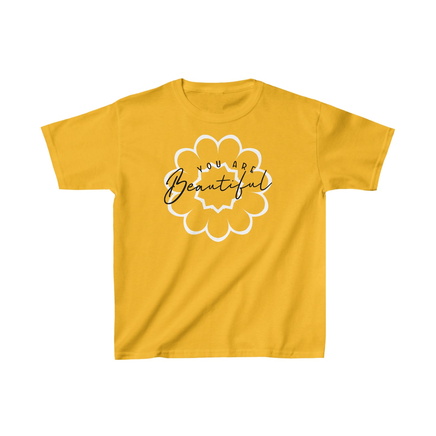 You are Beautiful - White Flower - Kids Heavy Cotton Tee