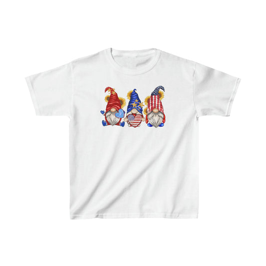 American Flag Hearts and Sunflowers - 4th of July - Independence Day Gnomes - Kids Heavy Cotton Tee