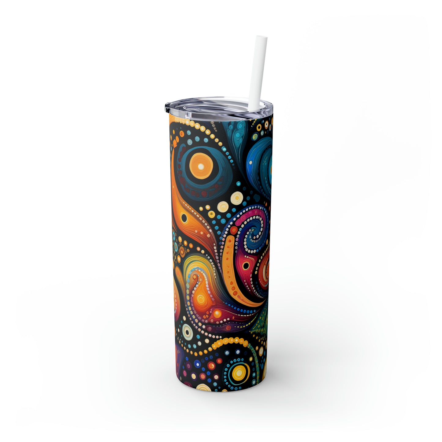 Colorful Psychedelic Swirls 1.8 - Skinny Tumbler with Straw, 20oz - Stainless Steel