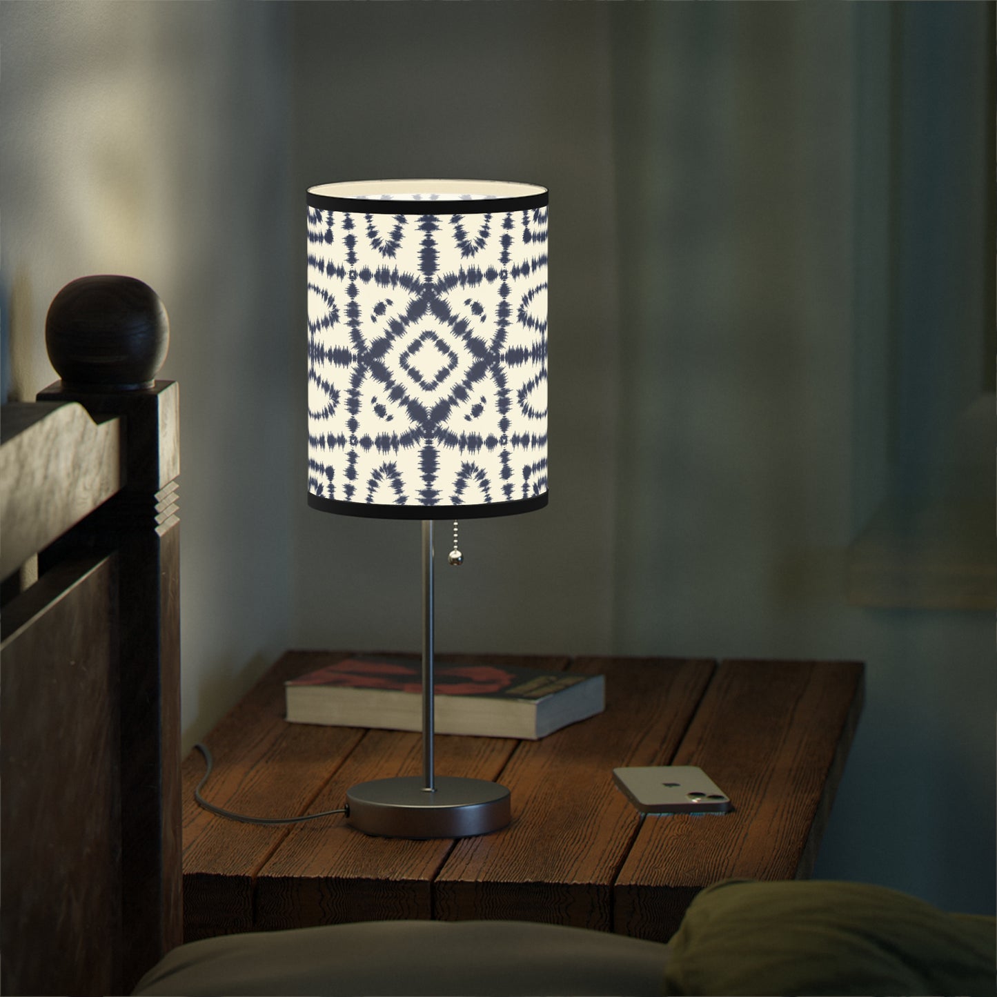 White and Navy Batik - Lamp on a Stand, US|CA plug