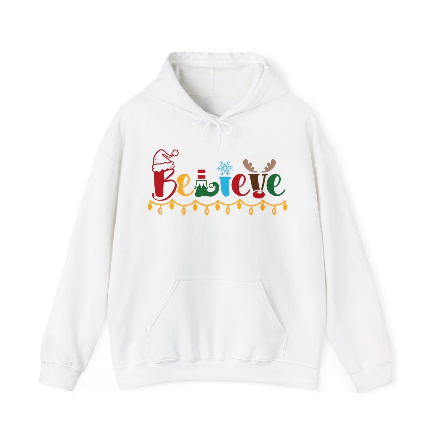 Believe - Santa hat, Elf, Reindeer, Snowflake - Funny Christmas - Unisex Heavy Blend™ Hooded Sweatshirt