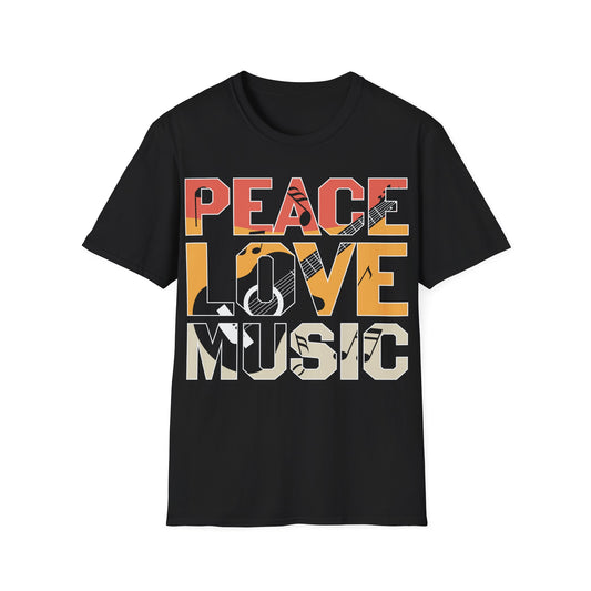 PEACE, LOVE, MUSIC - Guitar - Unisex Softstyle T-Shirt