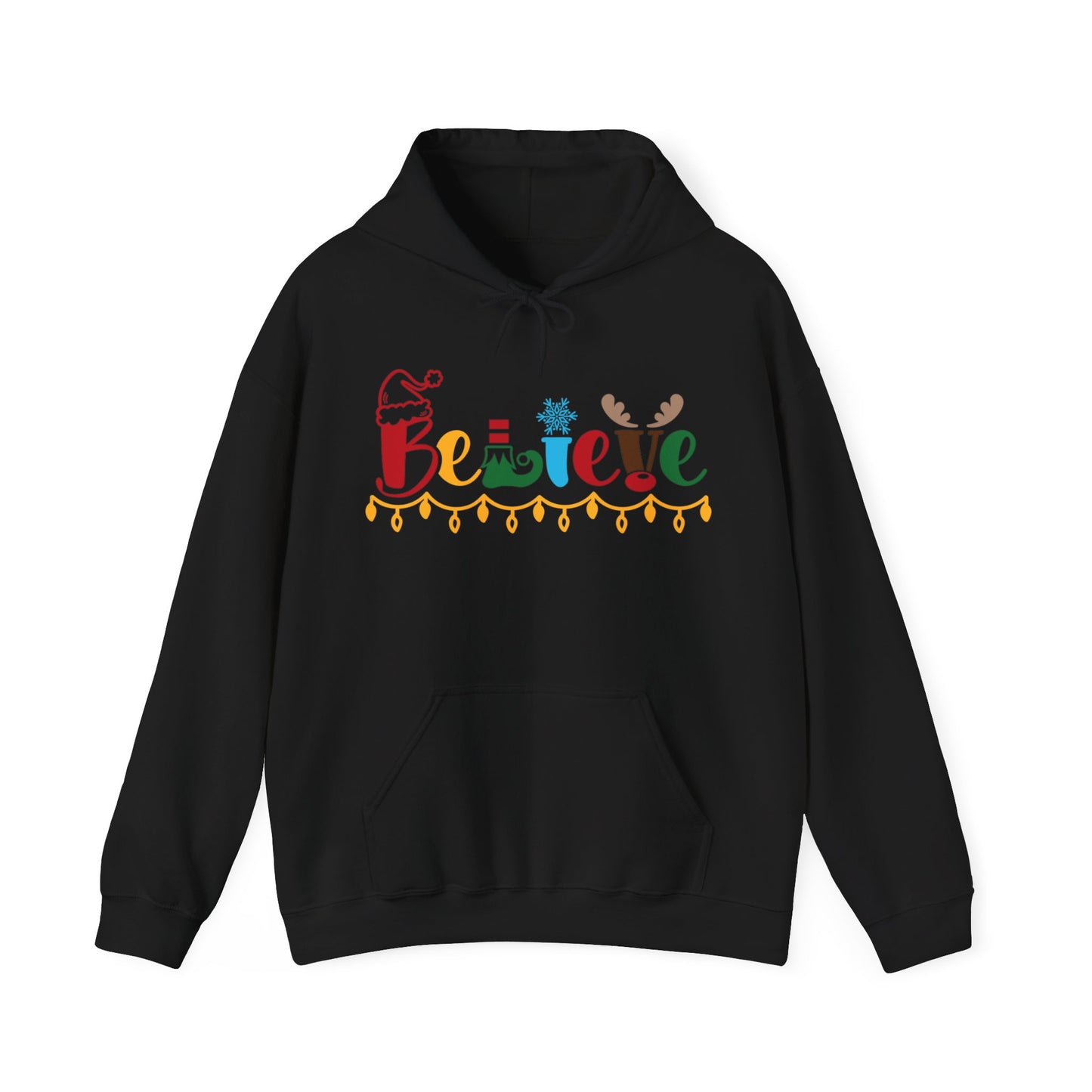 Believe - Santa hat, Elf, Reindeer, Snowflake - Funny Christmas - Unisex Heavy Blend™ Hooded Sweatshirt