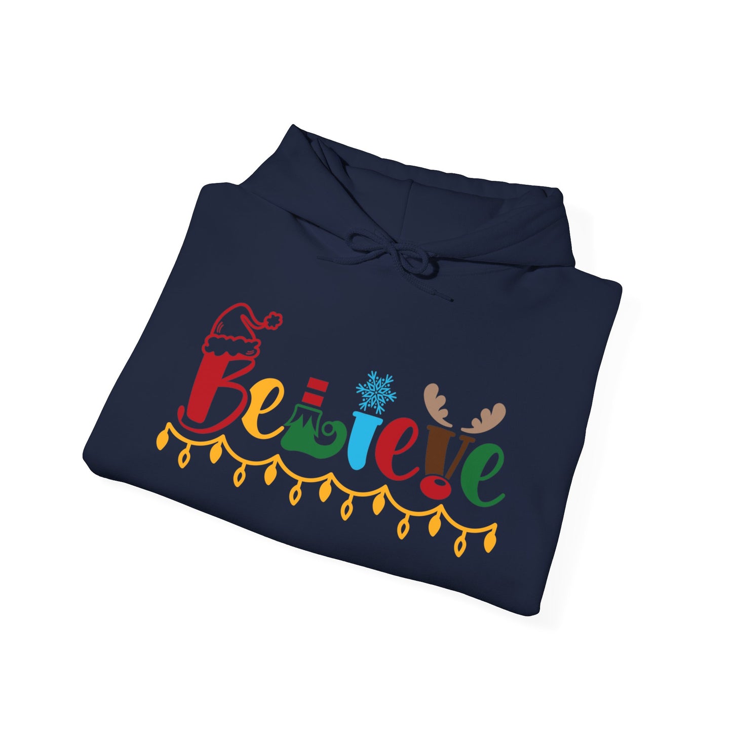 Believe - Santa hat, Elf, Reindeer, Snowflake - Funny Christmas - Unisex Heavy Blend™ Hooded Sweatshirt