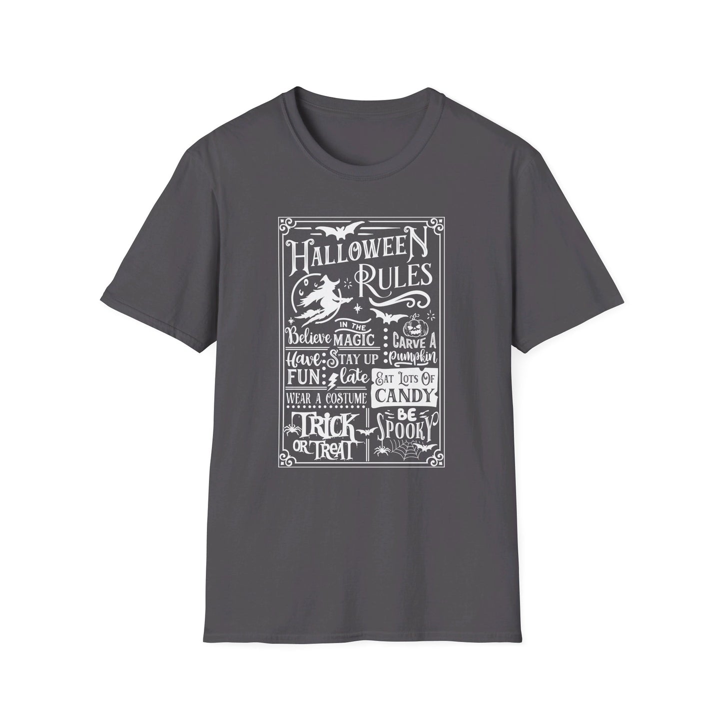 Halloween Rules - Vintage - Magic - Witch - Candy - Skull - Cat - Bat - Trick or Treat - Unisex Softstyle T-Shirt