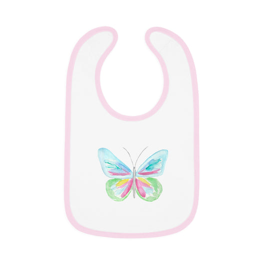Watercolor Butterfly - Multicolor - Baby Contrast Trim Jersey Bib