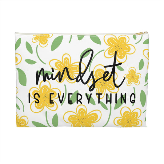 Yellow Flowers - Mindset is Everything -  Accessory Pouch / Makeup Case / Travel Pouch / Pencil Case / Art Case