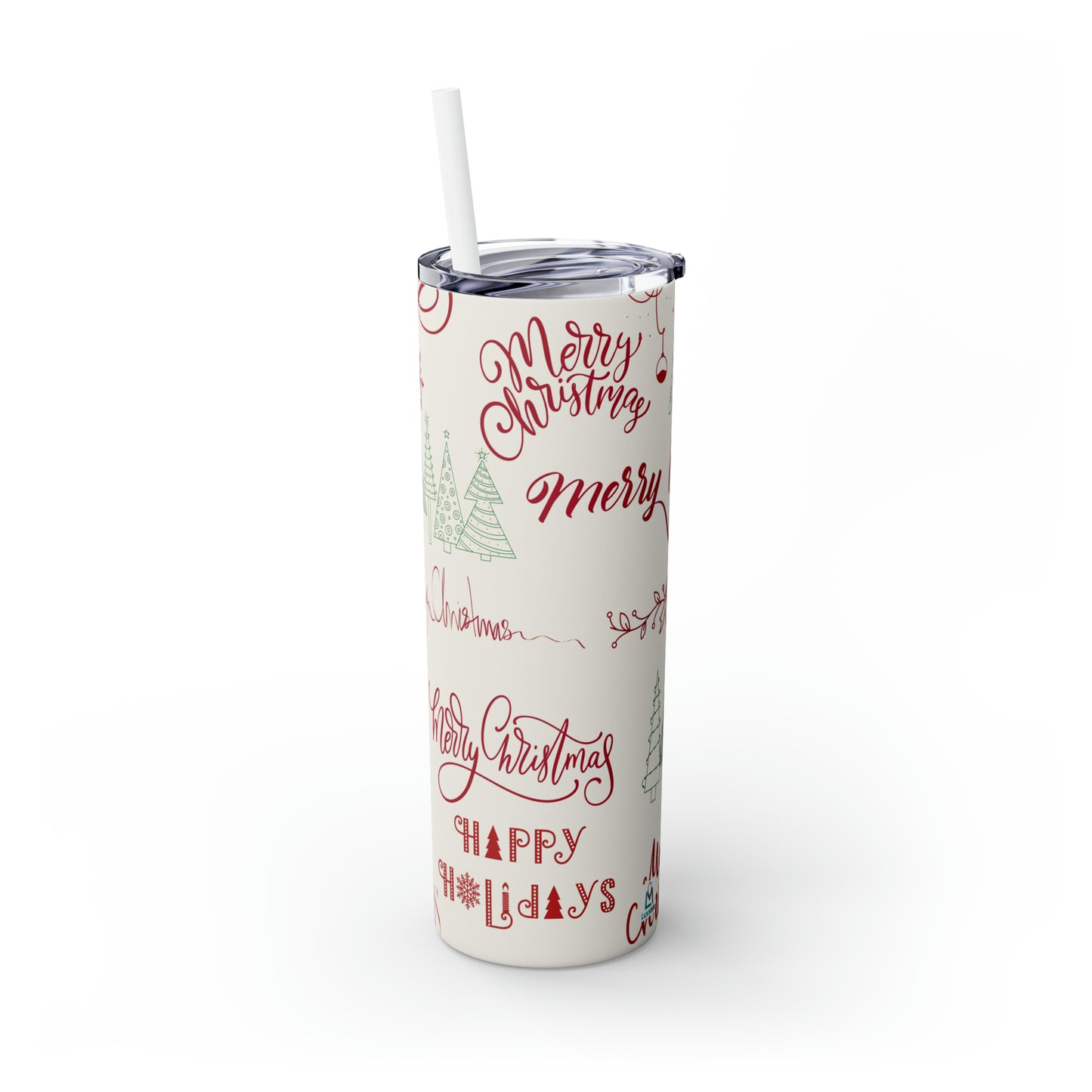 Amazing Merry Christmas Hand Drawn - Skinny Tumbler with Straw, 20oz - Stainless Steel