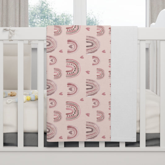 Pink Boho Rainbow Pattern 2 - Soft Fleece Baby Blanket