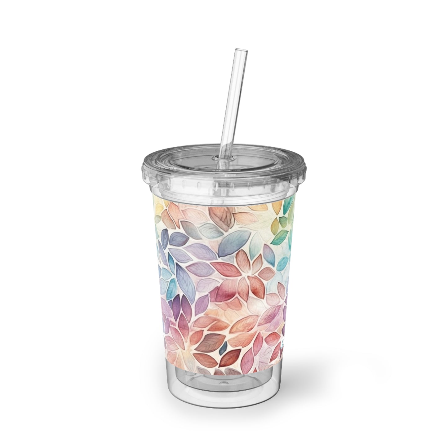 Multicolor Rainbow Watercolor Leaves - Clear - Suave Acrylic Cup - 16oz