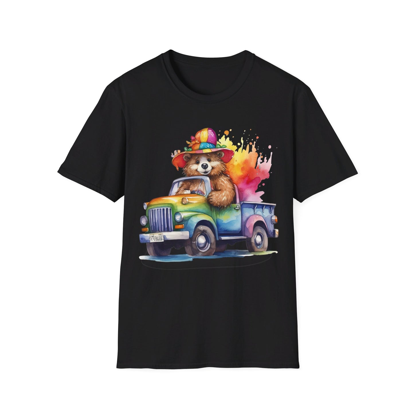 Rainbow Pickup Truck Bear - LGBT - Pride - Unisex Softstyle T-Shirt