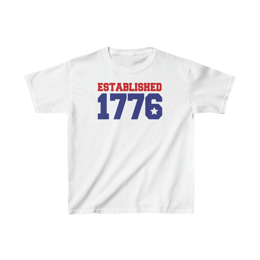 Established 1776 - American Flag - Red, White, and Blue - 4th of July - Independence Day - Kids Heavy Cotton Tee