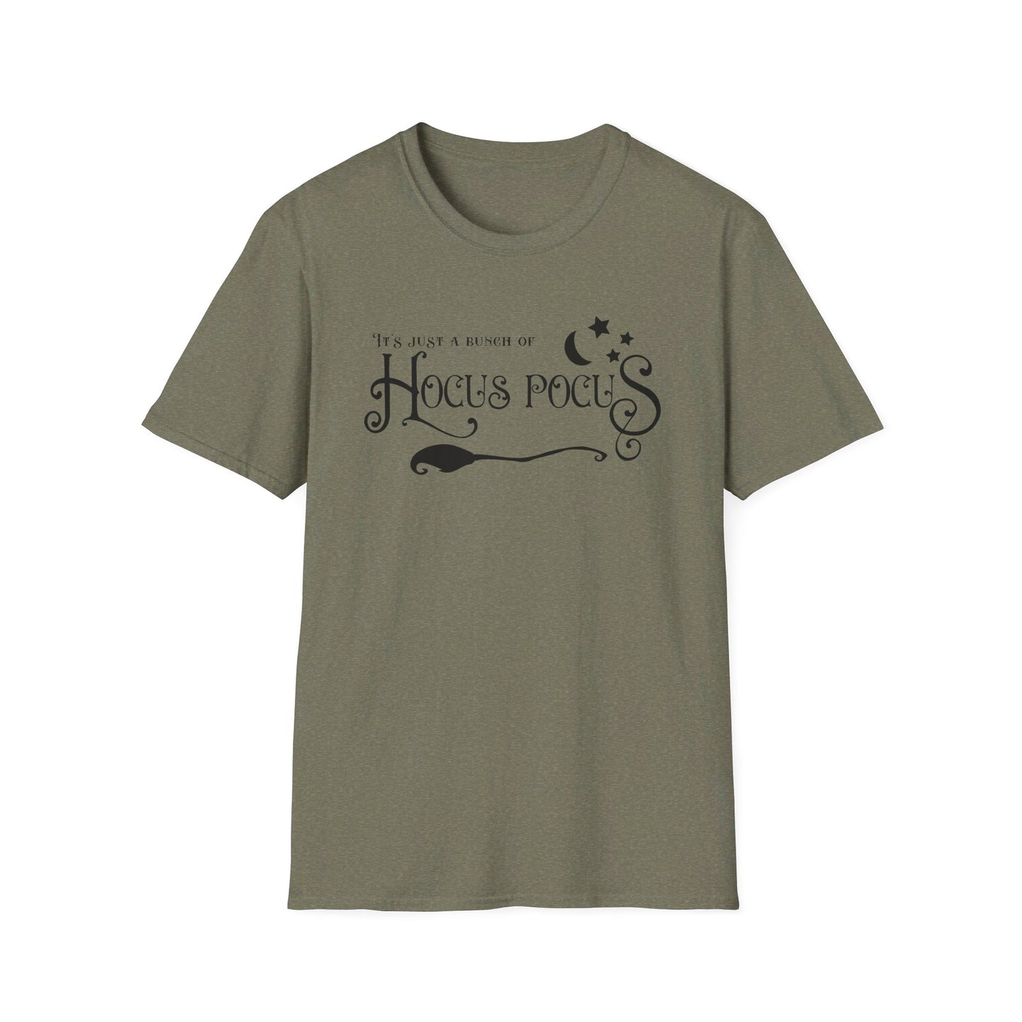 Halloween - It's Just a Bunch of Hocus Pocus - Witch - Broom - Stars - Moon - Unisex Softstyle T-Shirt