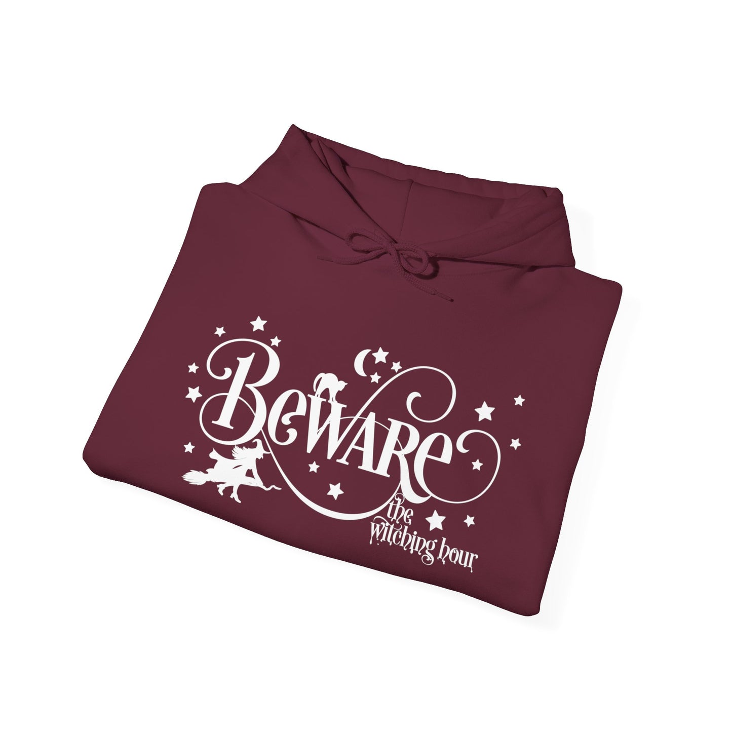 Halloween - Beware the Witching Hour - Witch - Broom - Stars - Moon - Unisex Heavy Blend Hooded Sweatshirt