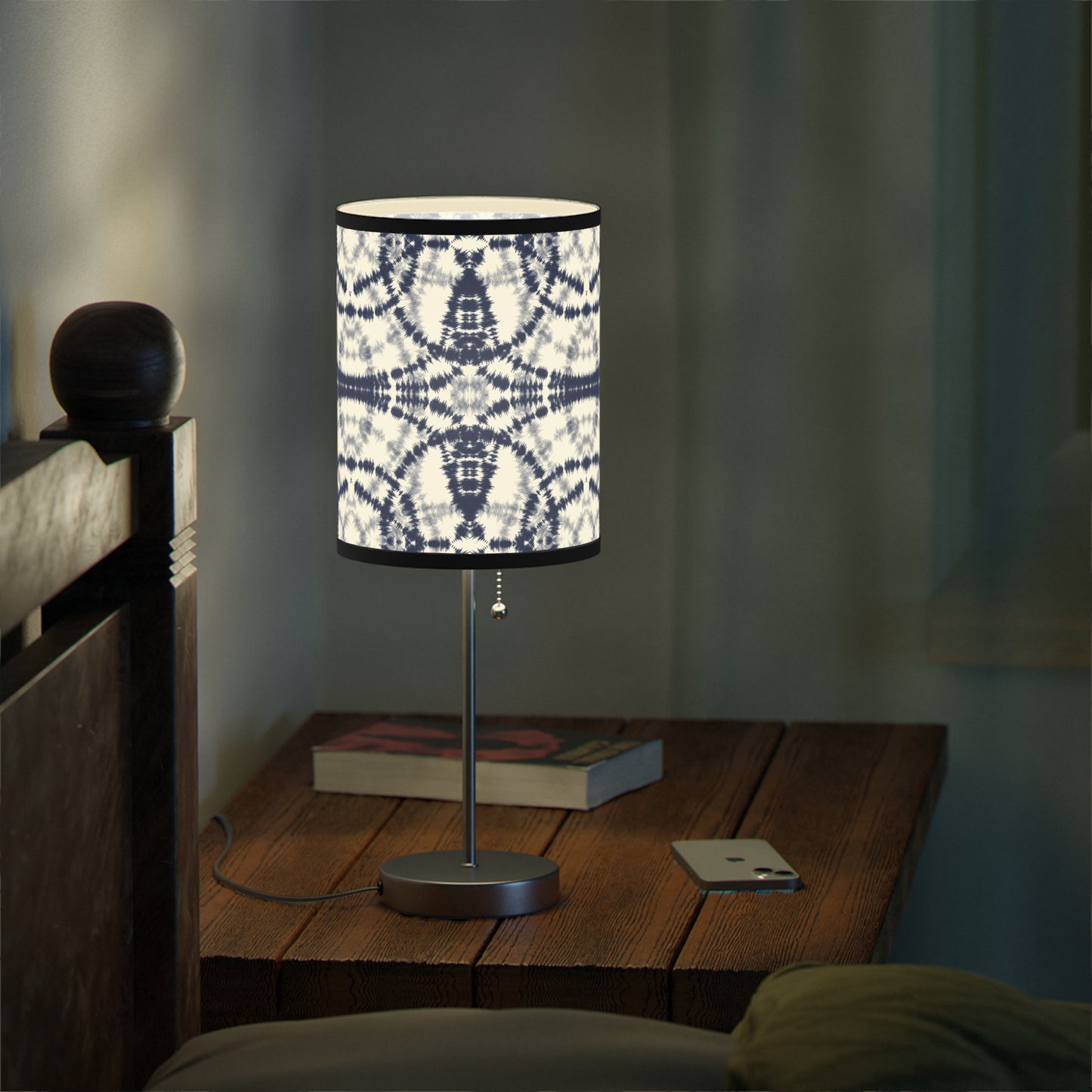 White and Navy Batik - Lamp on a Stand, US|CA plug