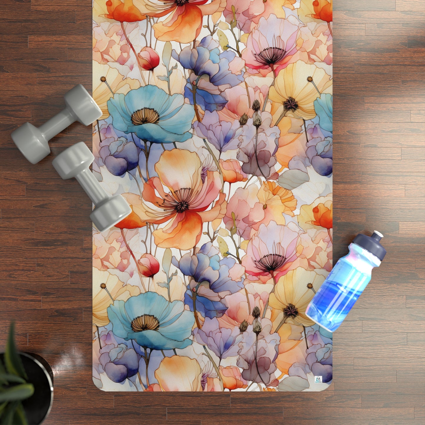 Beautiful Multicolor Flowers Watercolor 15 - Abstract Rainbow - Rubber Yoga Mat