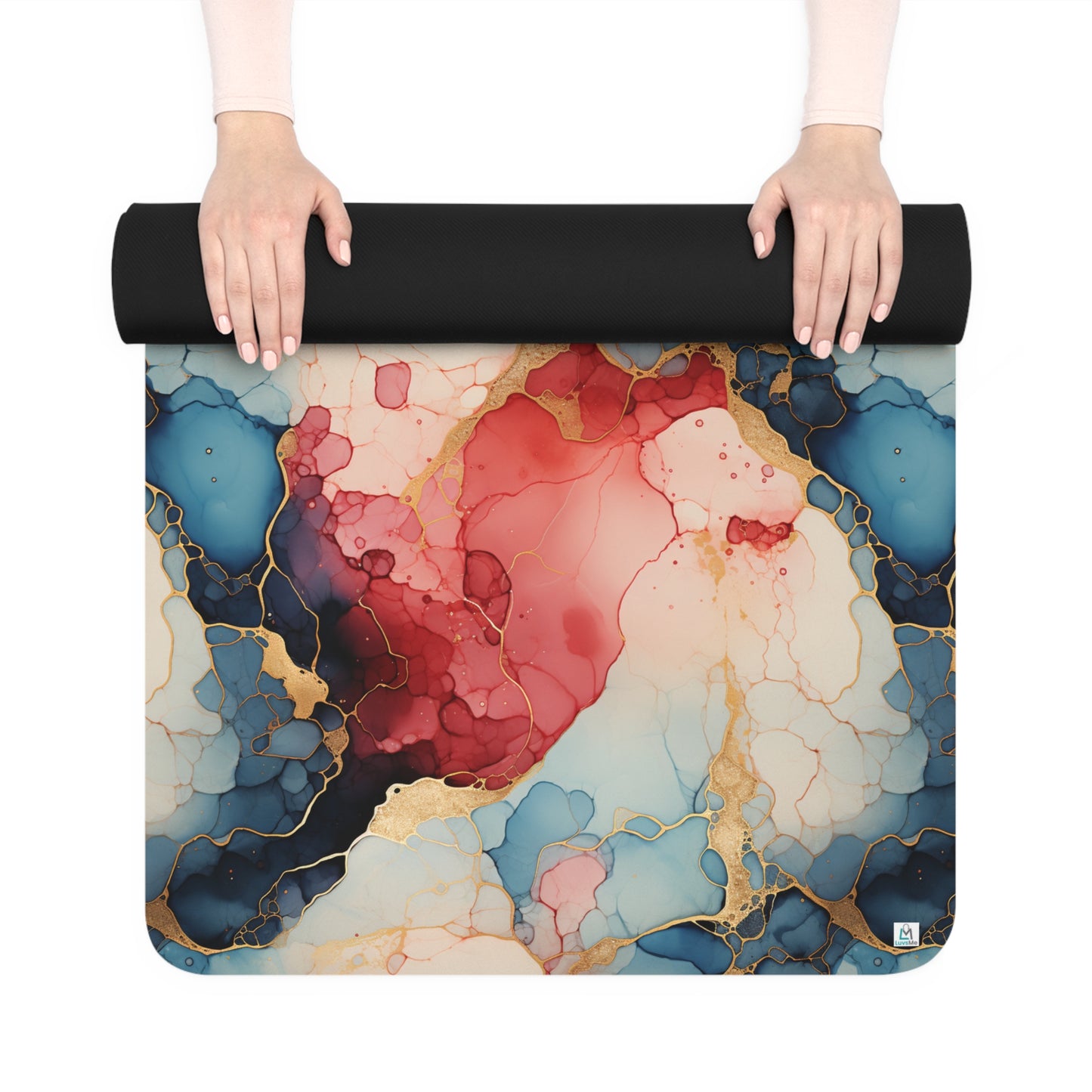 Beautiful Red, White, Blue, and Gold Watercolor 21  - Rubber Yoga Mat