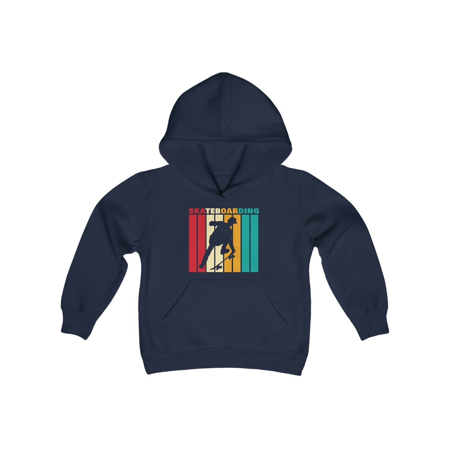 Skateboarding Silhouette - Retro Vertical Stripes - Youth Heavy Blend Hooded Sweatshirt