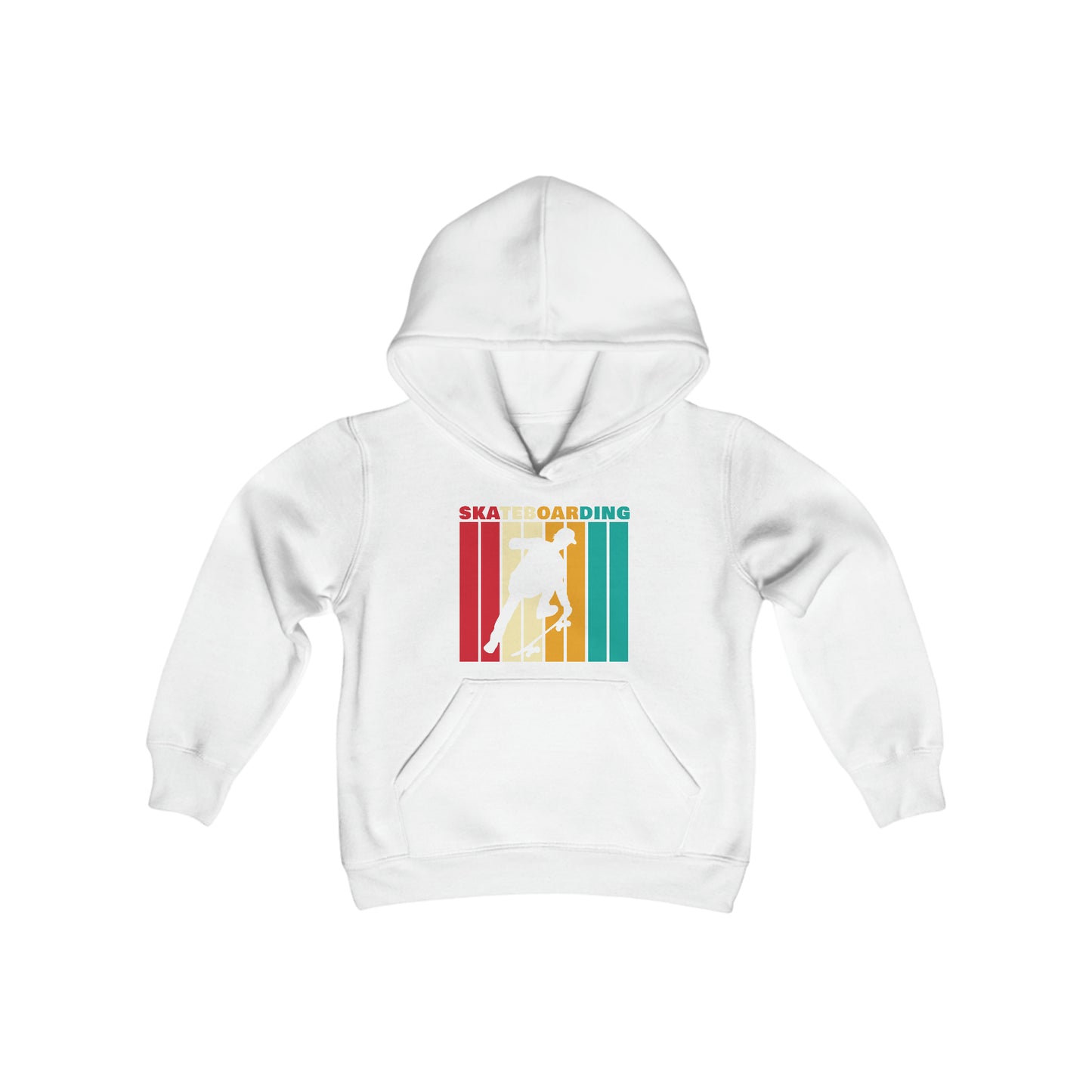 Skateboarding Silhouette - Retro Vertical Stripes - Youth Heavy Blend Hooded Sweatshirt