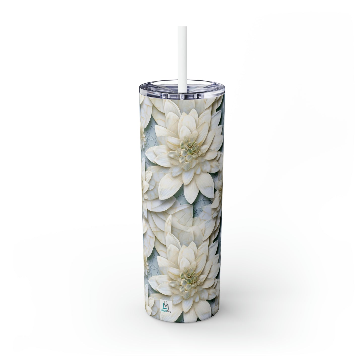Mosaic White Lotus 7 - Skinny Tumbler with Straw, 20oz - Stainless Steel