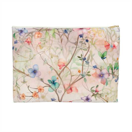 Watercolor Flowers - Accessory Pouch / Makeup Bag / Travel Case