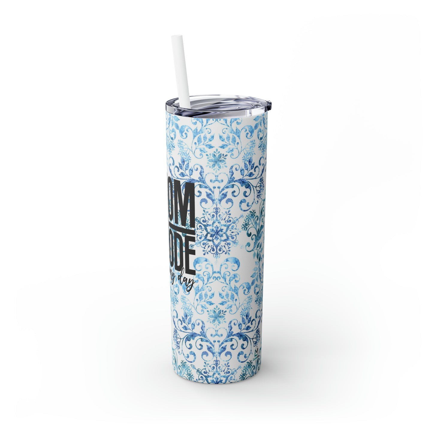 Beautiful Blue and White Winter 11 - Skinny Tumbler with Straw, 20oz - Stainless Steel