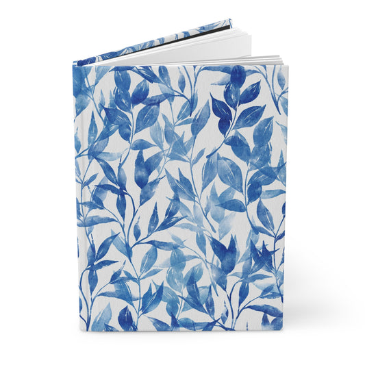 Blue Watercolor Leaves - Hardcover Journal Matte