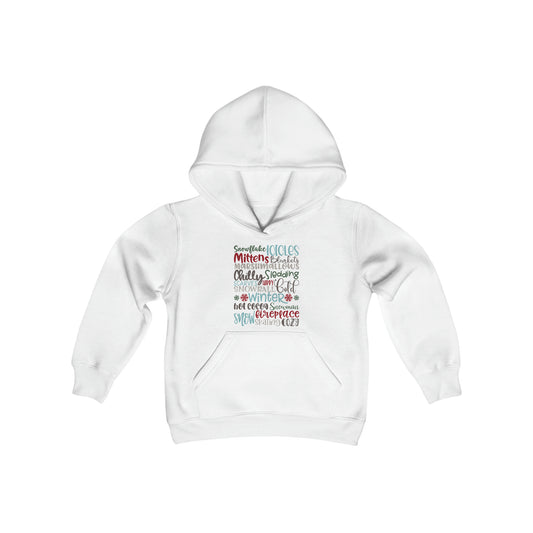 Winter Words Subway - Fun Winter - Cute Winter Words - Youth Heavy Blend Hooded Sweatshirt