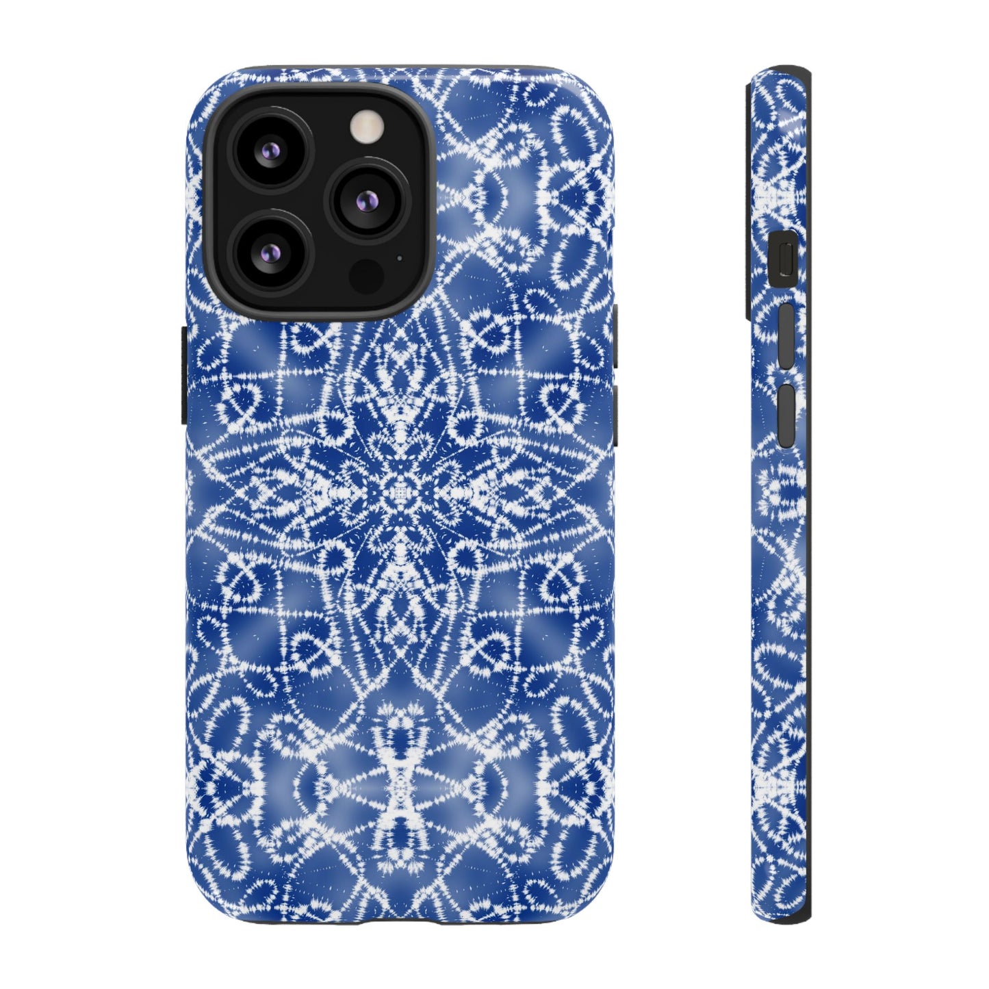 iPhone 13, 1Phone 13 Mini, iPhone 13 Pro, iPhone 13 Pro Max - Blue and White Batik - Tough Phone Cases