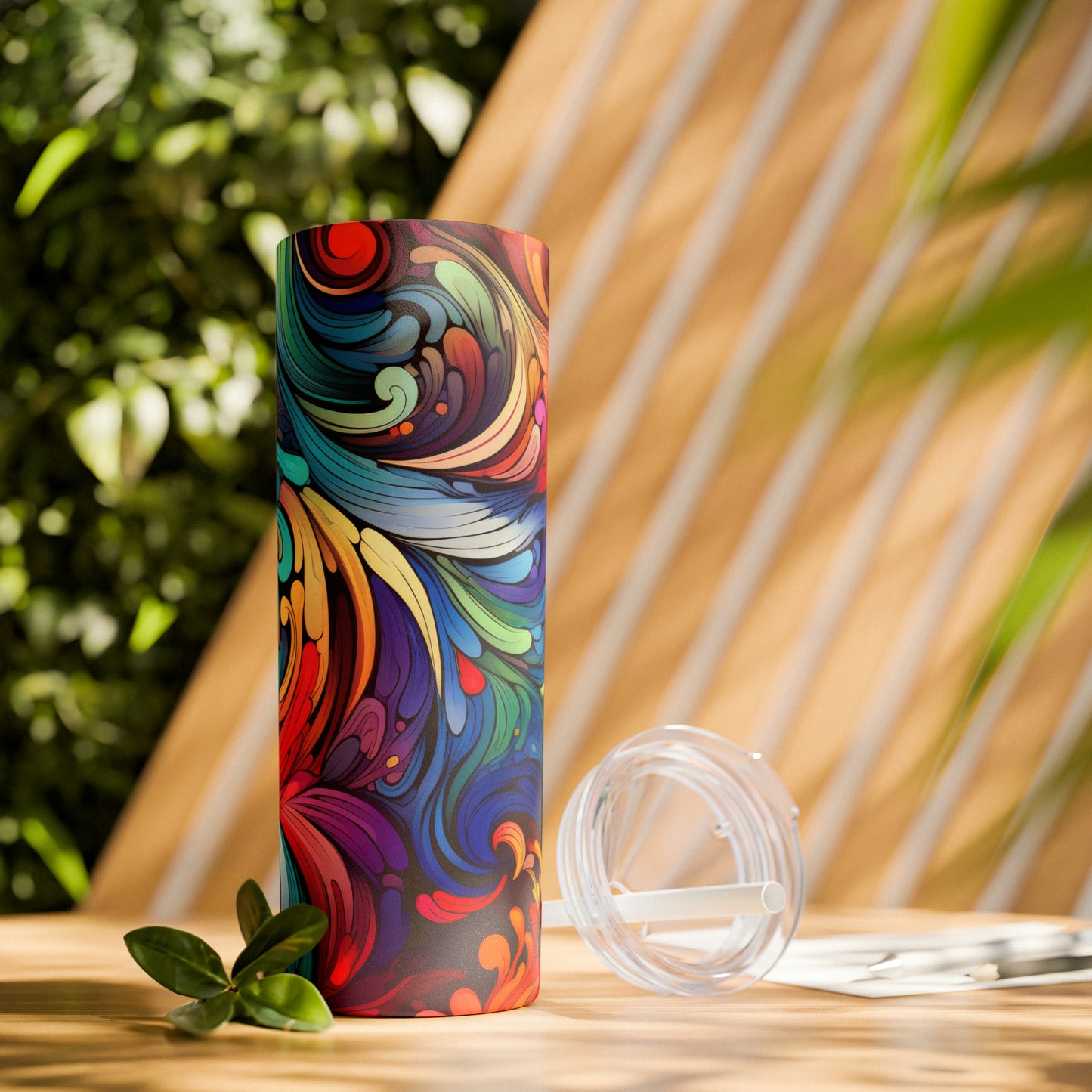 Rainbow Paisley 1.3 - Skinny Tumbler with Straw, 20oz - Stainless Steel