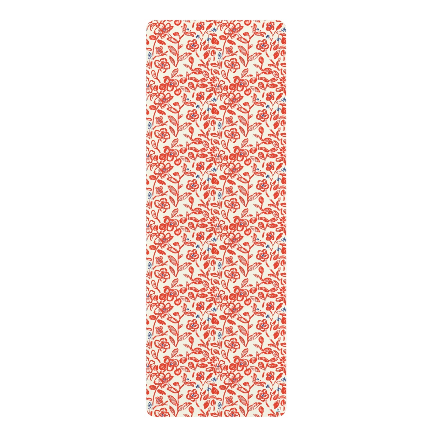 Hand Drawn Flowers - Red - Rubber Yoga Mat