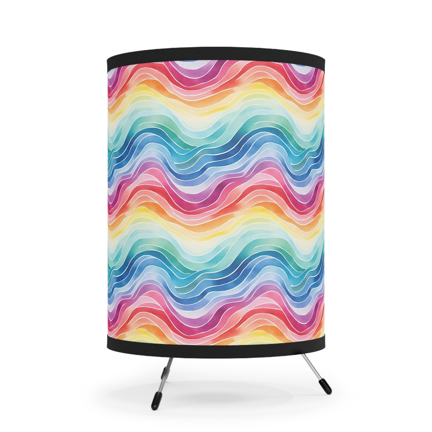 Rainbow Watercolor Waves - Tripod Lamp with High-Res Printed Shade, US\CA plug