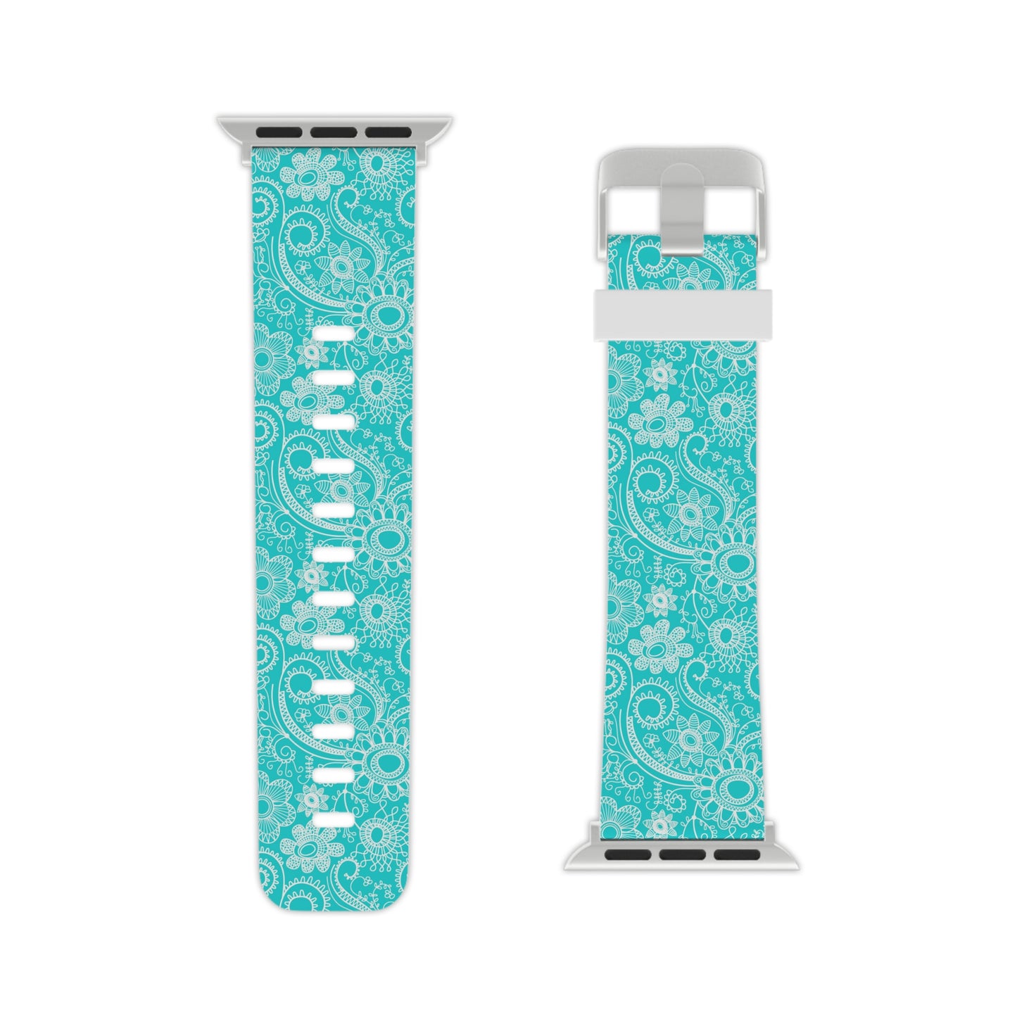 Teal and White Flowers - Watch Band for Apple Watch