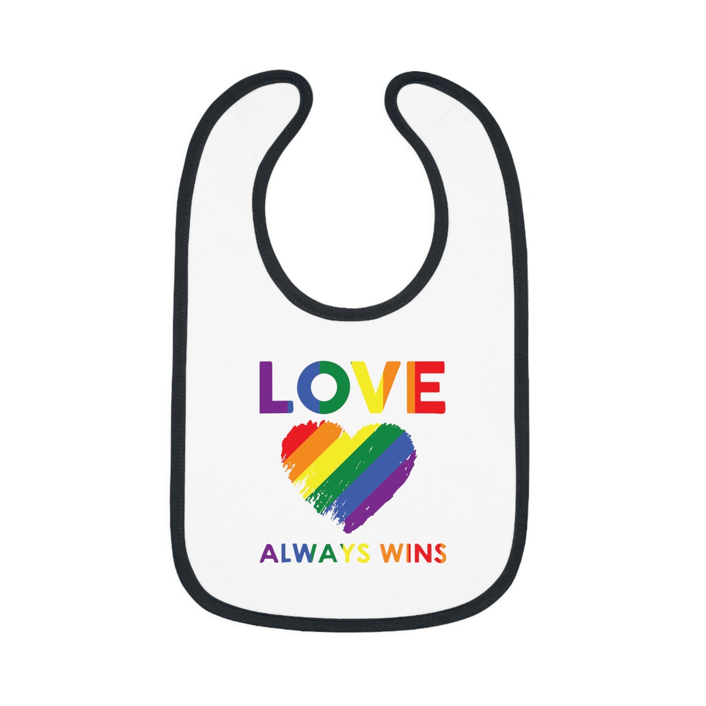 Love Always Wins - Rainbow Heart - LGBTQ - Baby Contrast Trim Jersey Bib