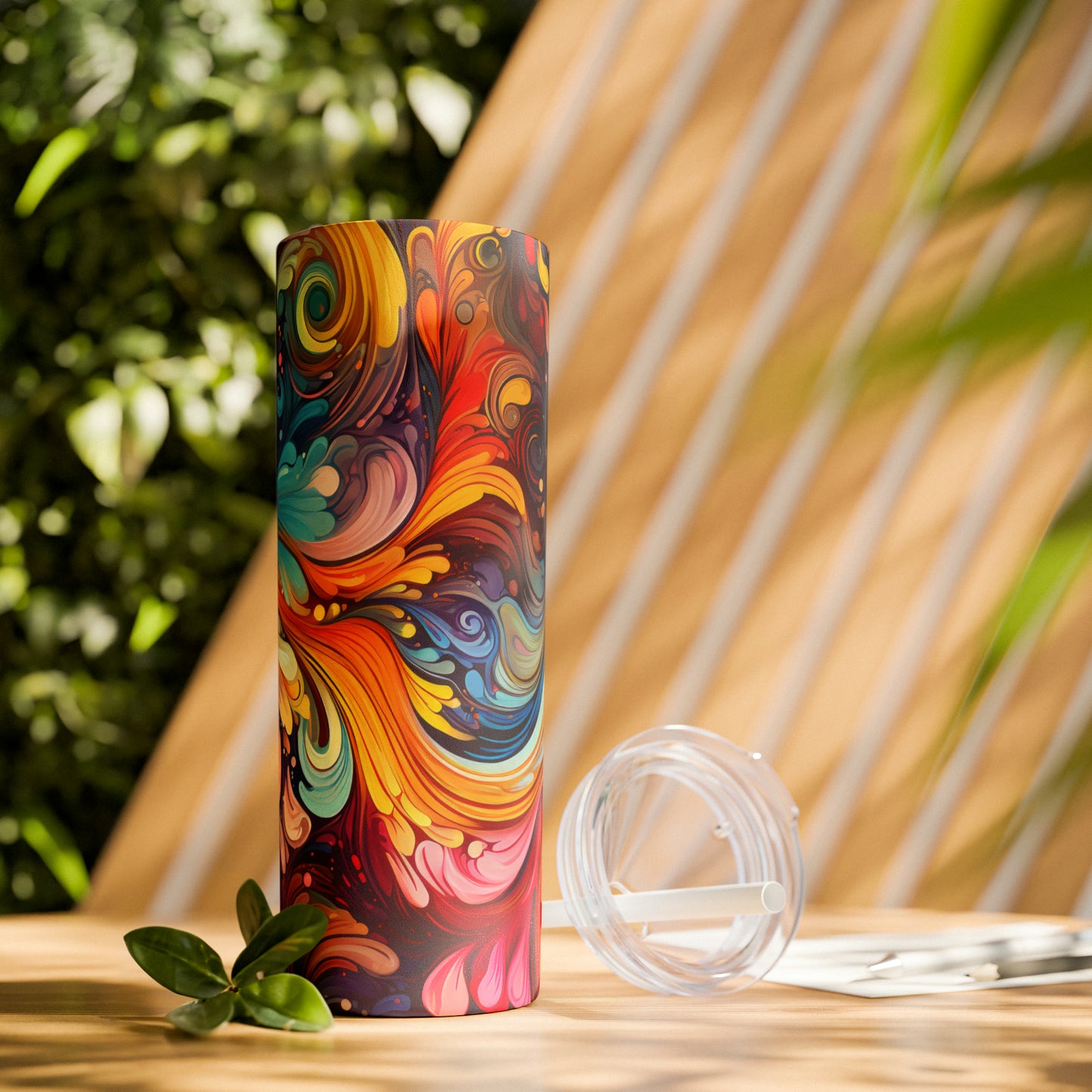 Rainbow Paisley 1.7 - Skinny Tumbler with Straw, 20oz - Stainless Steel