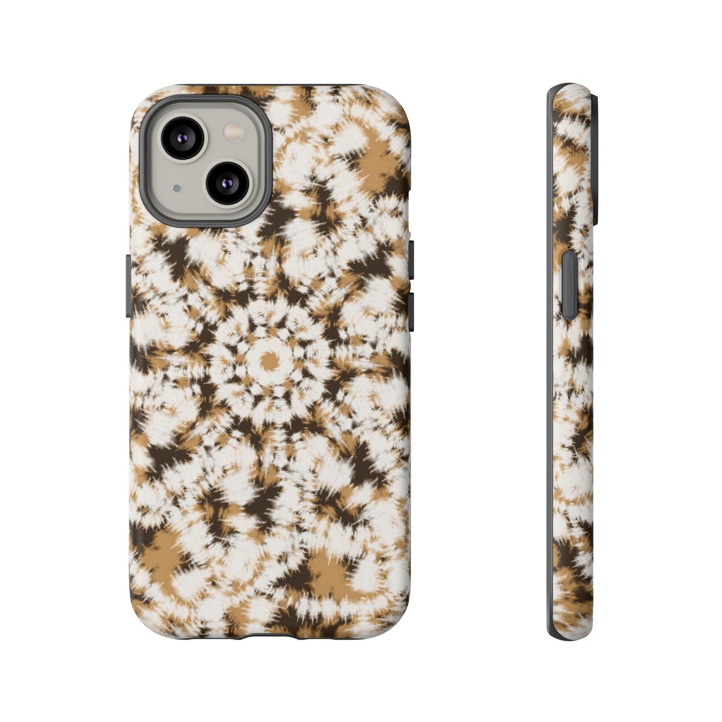 iPhone 14, 1Phone 14 Pro, iPhone 14 Plus, iPhone 14 Pro Max - Tan and Brown Batik - Tough Phone Cases