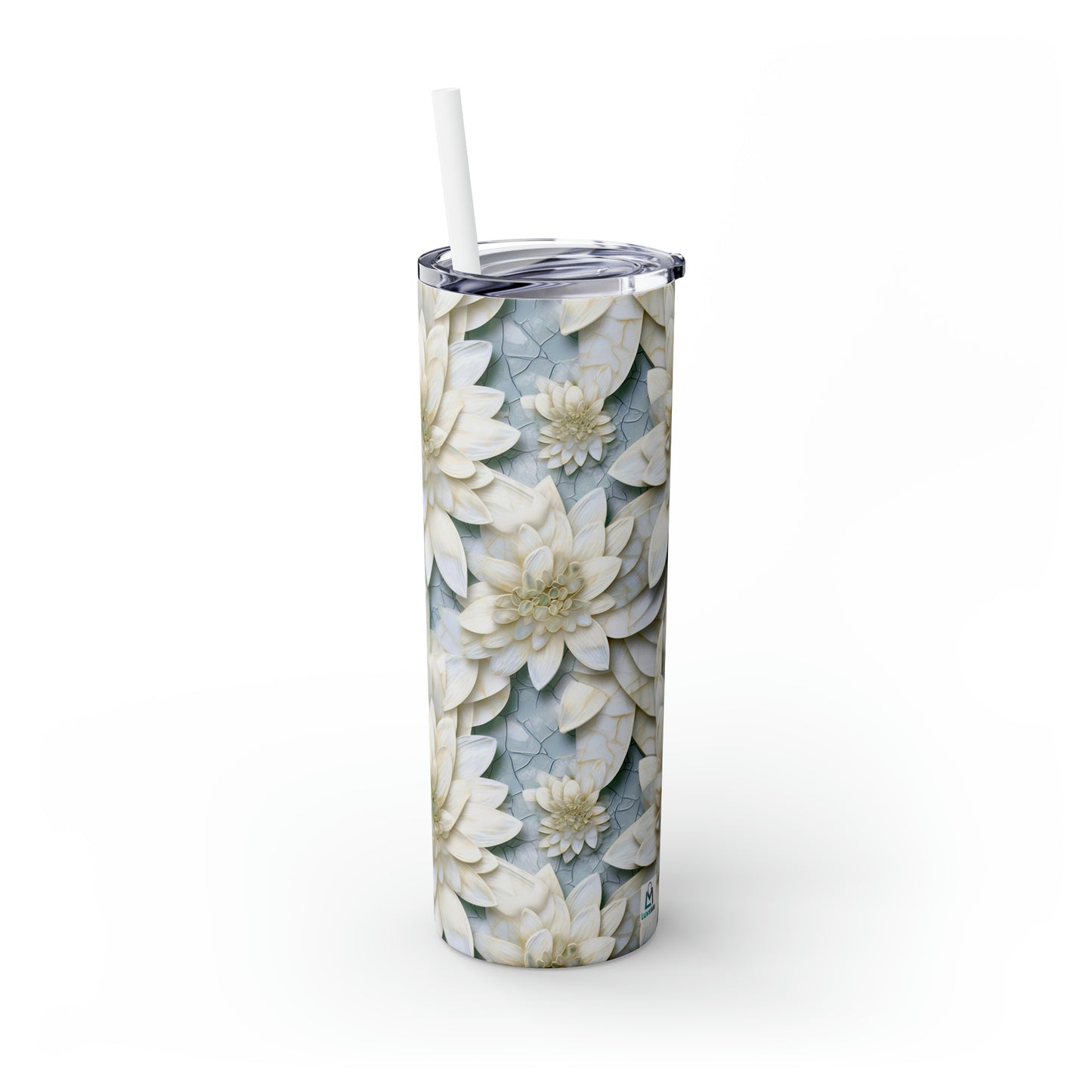 Mosaic White Lotus 7 - Skinny Tumbler with Straw, 20oz - Stainless Steel