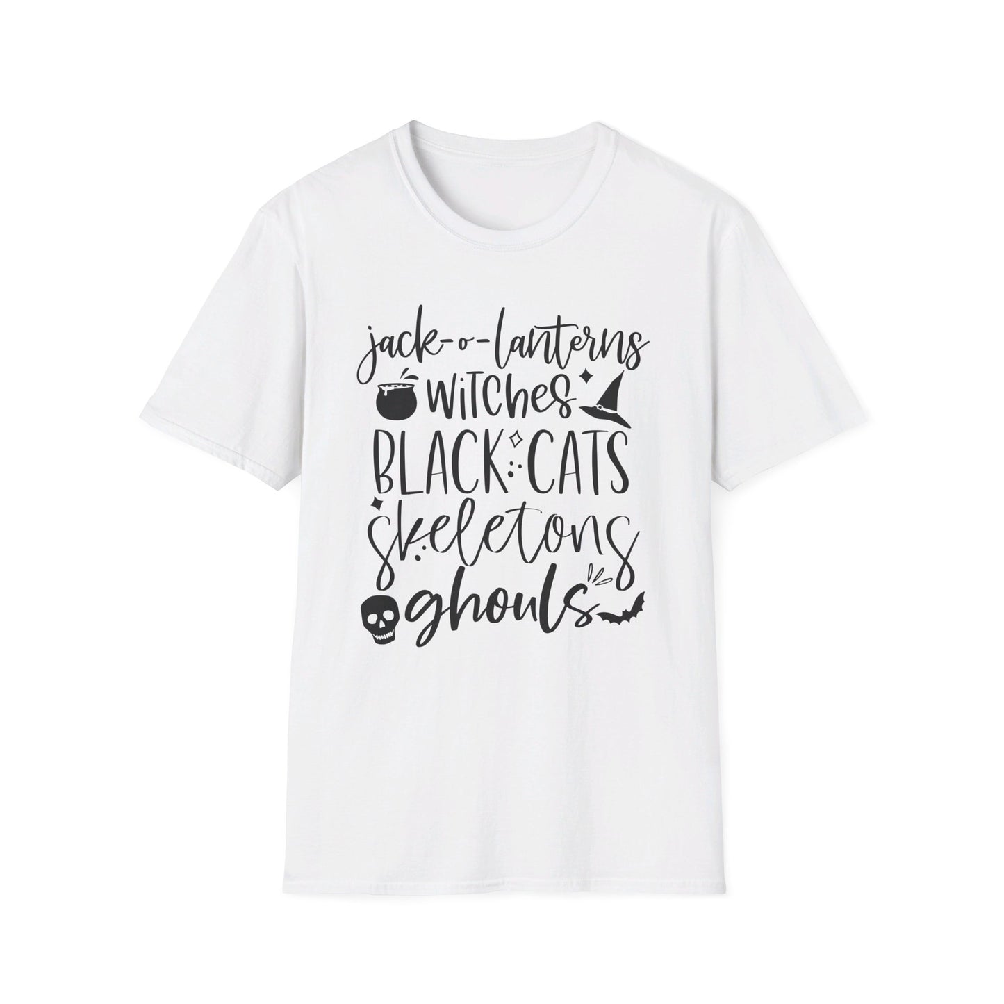 Halloween - Trick or Treat - Ghouls - Black Cat - Pumpkin - Witches - Skeletons - Unisex Softstyle T-Shirt