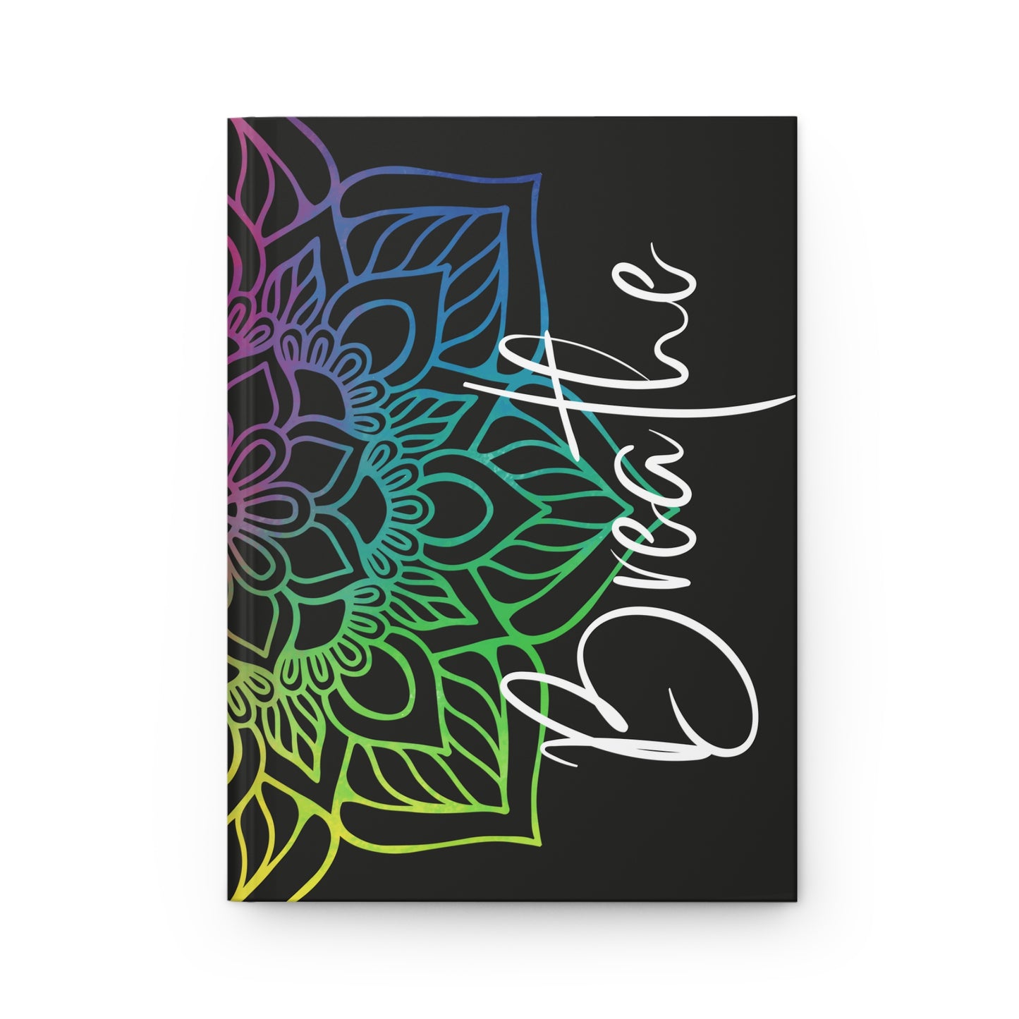 Rainbow Mandala - Breathe - Black - Hardcover Lined Journal Matte