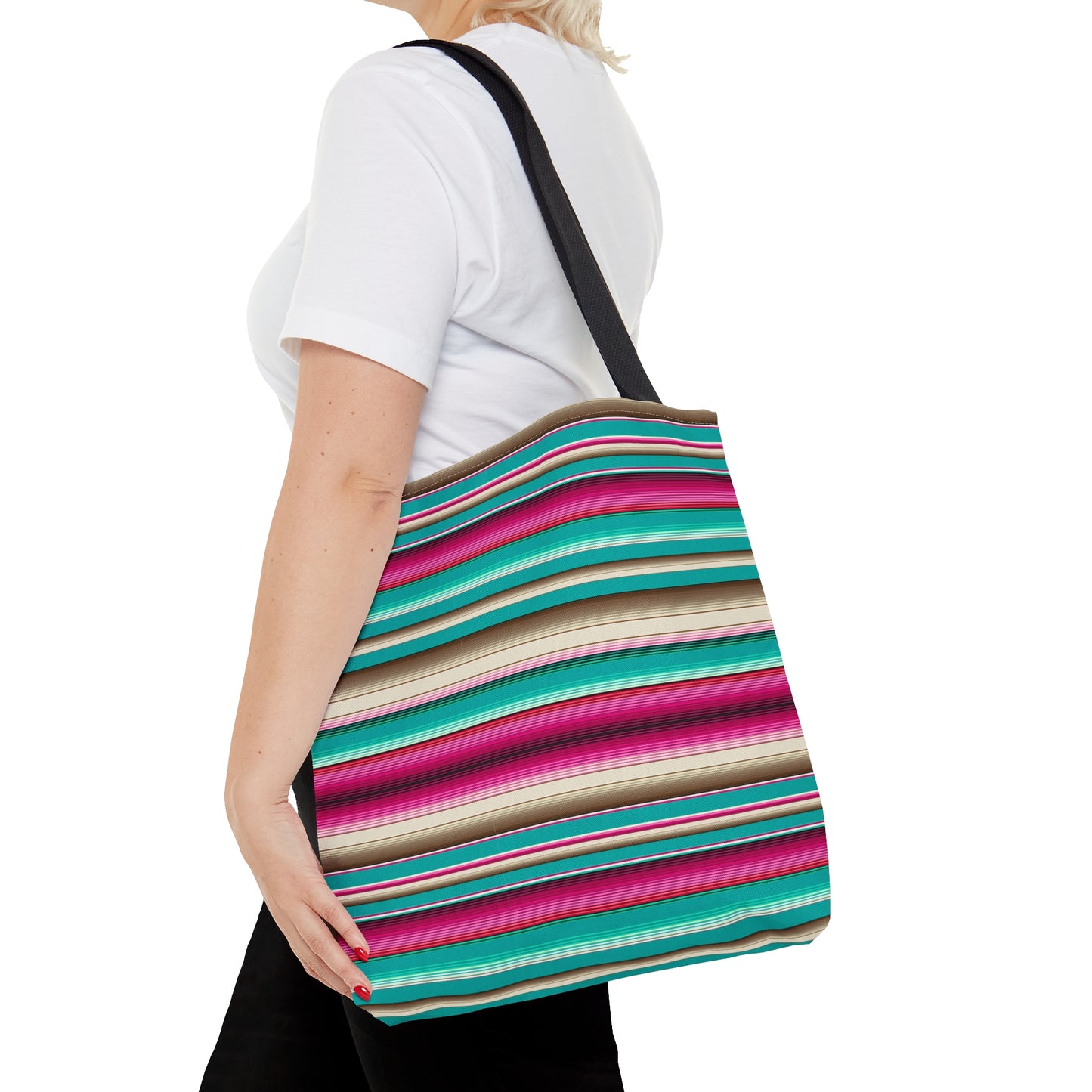 Multicolor Pink and Aqua Striped 36 - Practical, high-quality Tote Bag - Striped