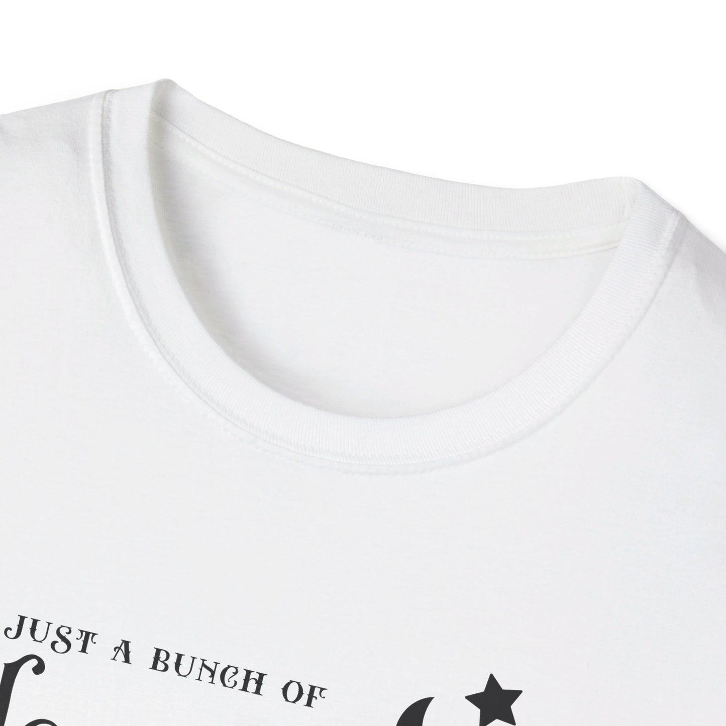 Halloween - It's Just a Bunch of Hocus Pocus - Witch - Broom - Stars - Moon - Unisex Softstyle T-Shirt