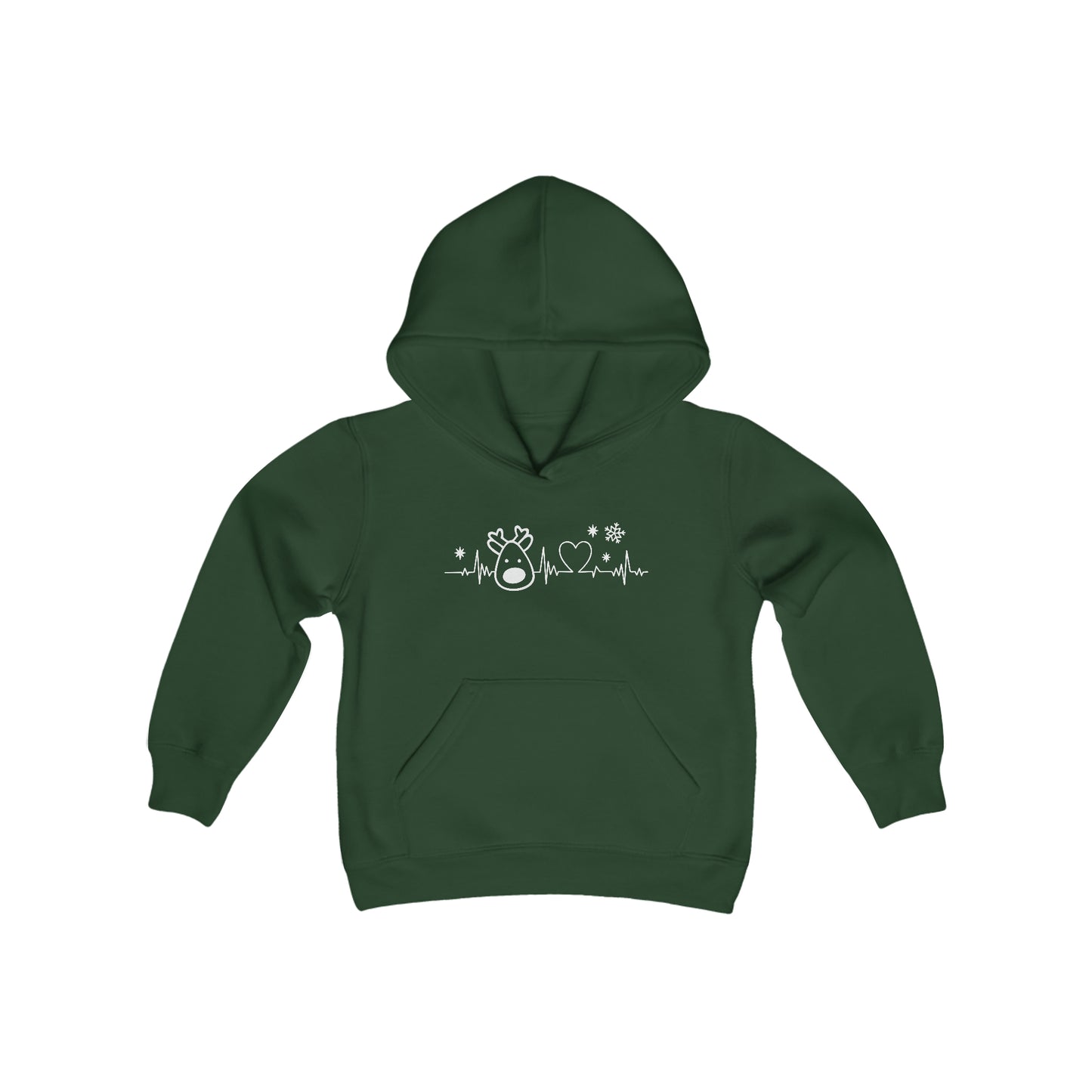 Reindeer Heartbeat - Funny Christmas - Fun Winter - Cute Winter Words - Youth Heavy Blend Hooded Sweatshirt