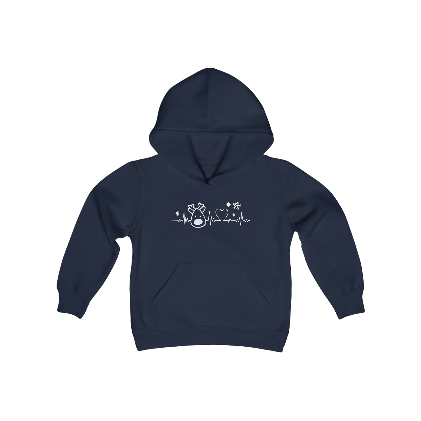 Reindeer Heartbeat - Funny Christmas - Fun Winter - Cute Winter Words - Youth Heavy Blend Hooded Sweatshirt
