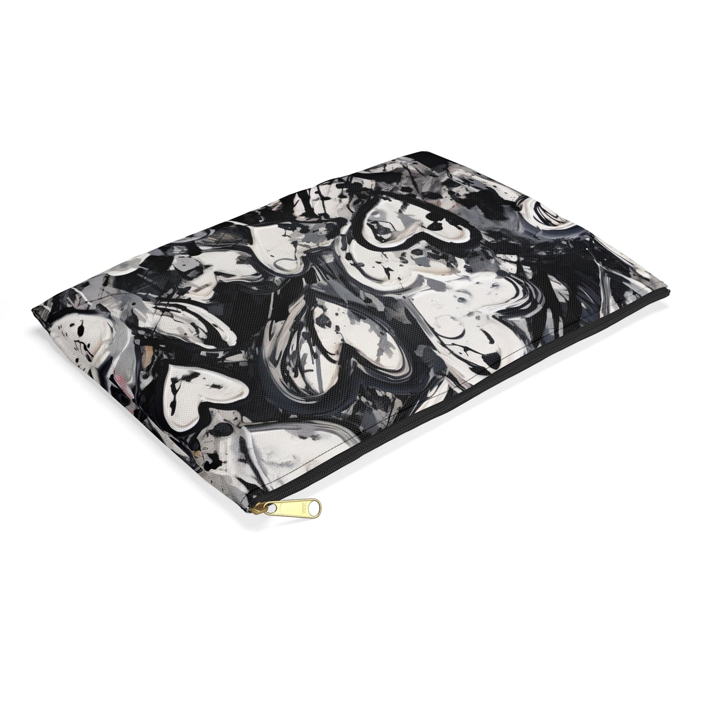 Black and White Painted Hearts -  Accessory Pouch / Makeup Case / Travel Pouch / Pencil Case / Art Case