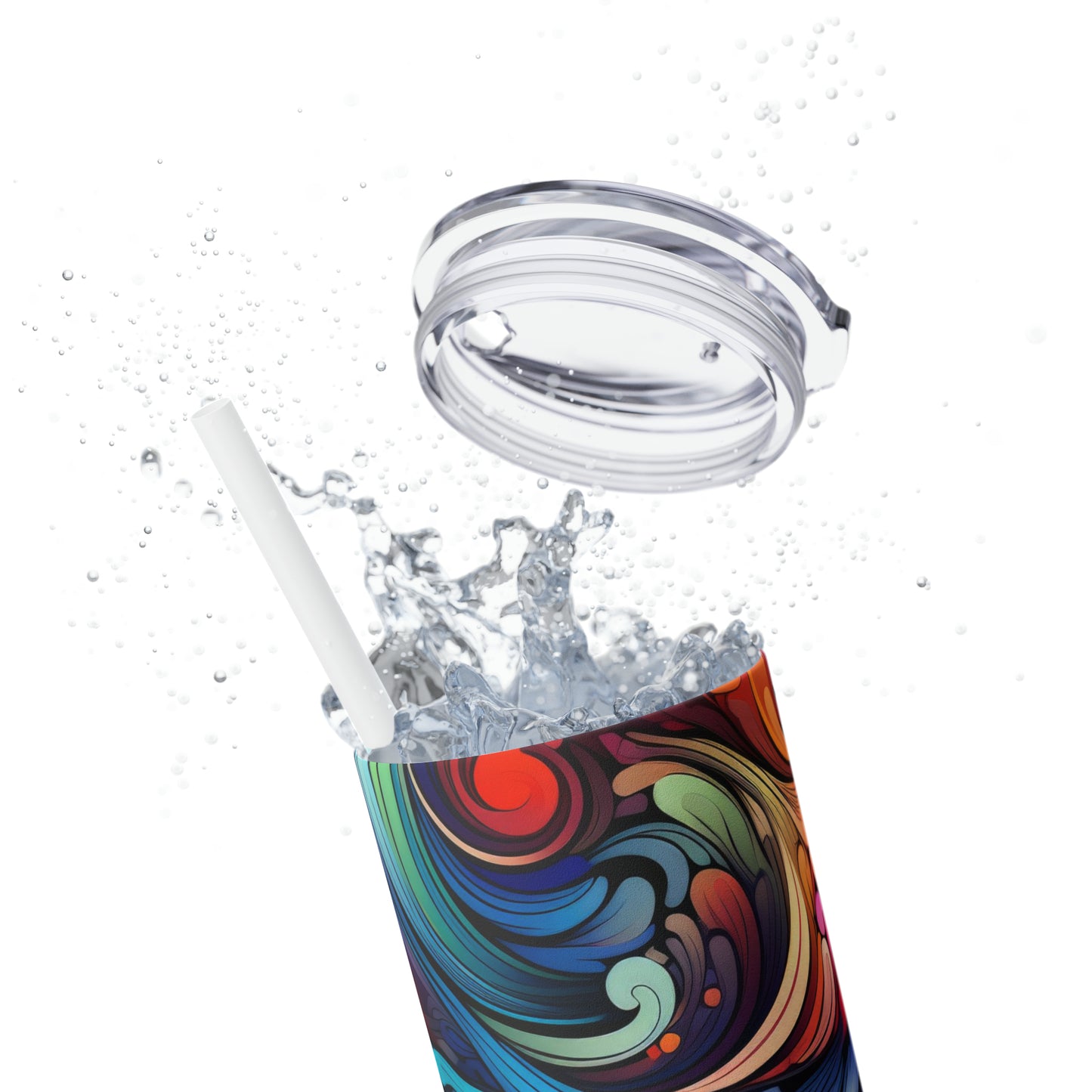 Rainbow Paisley 1.3 - Skinny Tumbler with Straw, 20oz - Stainless Steel