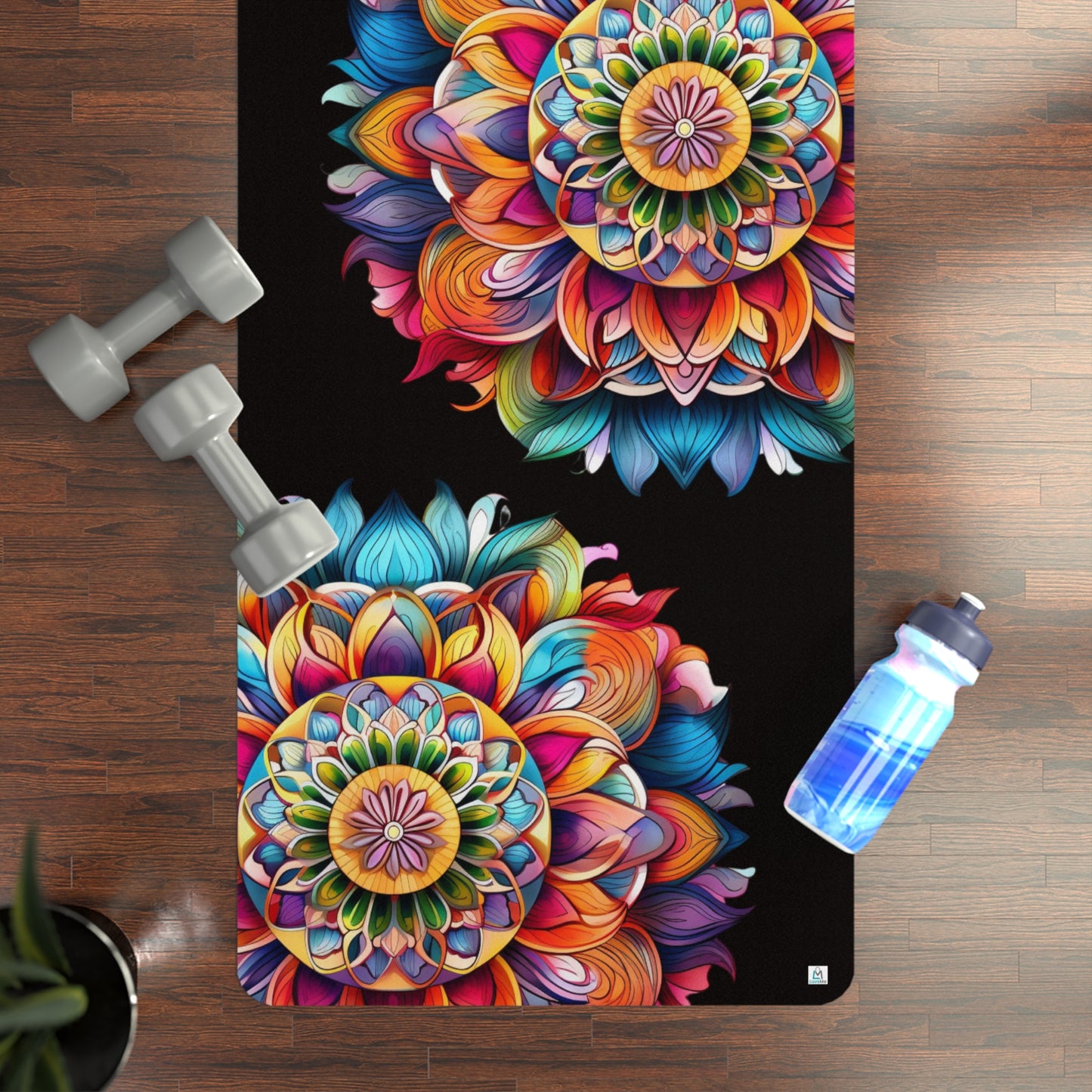 Beautiful Tri Rainbow Watercolor Mandala - Rubber Yoga Mat