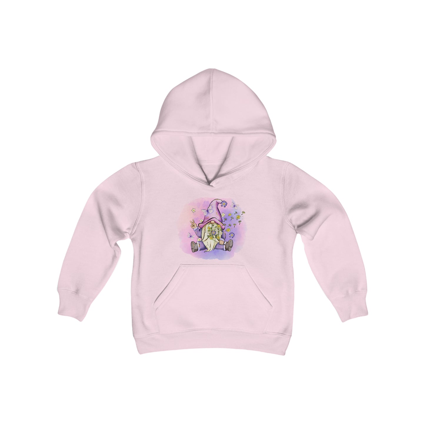 Peace Gnome - Flowers - Butterflies - Youth Heavy Blend Hooded Sweatshirt