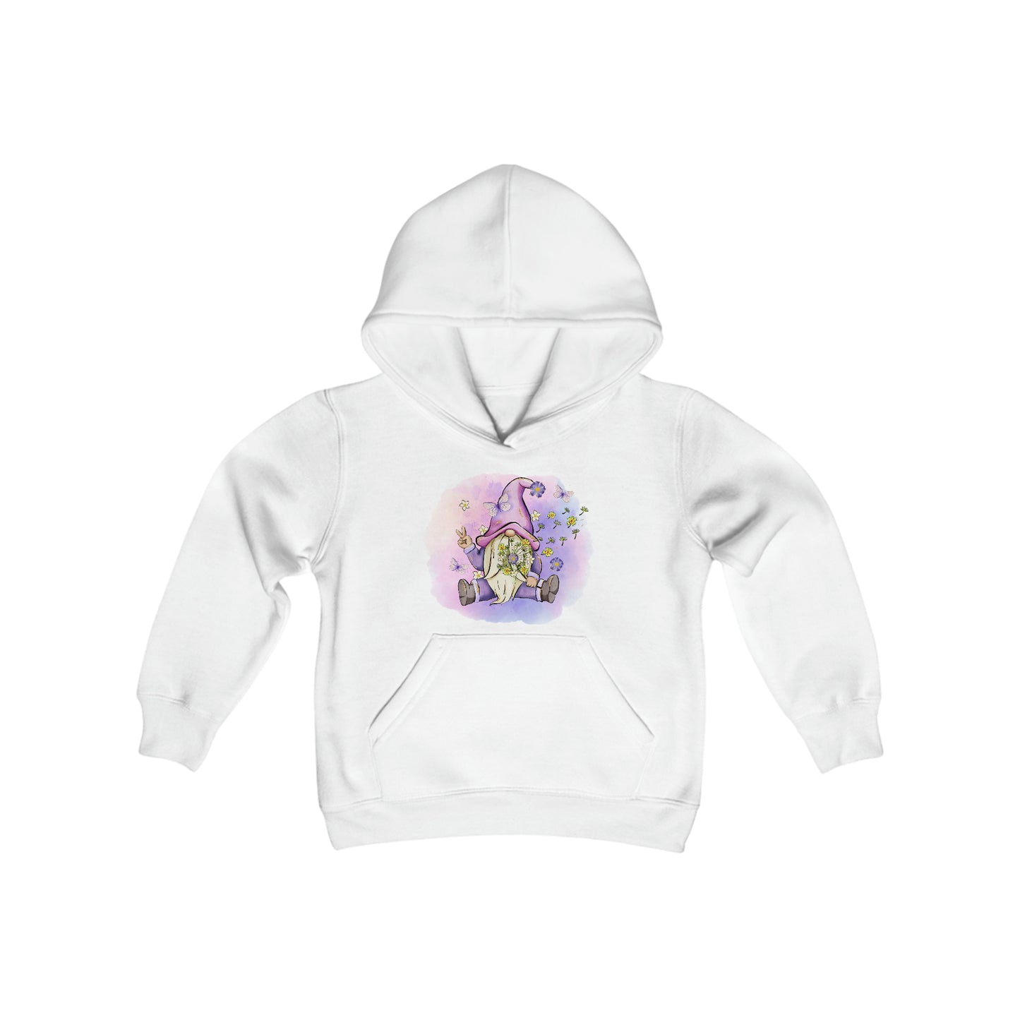 Peace Gnome - Flowers - Butterflies - Youth Heavy Blend Hooded Sweatshirt
